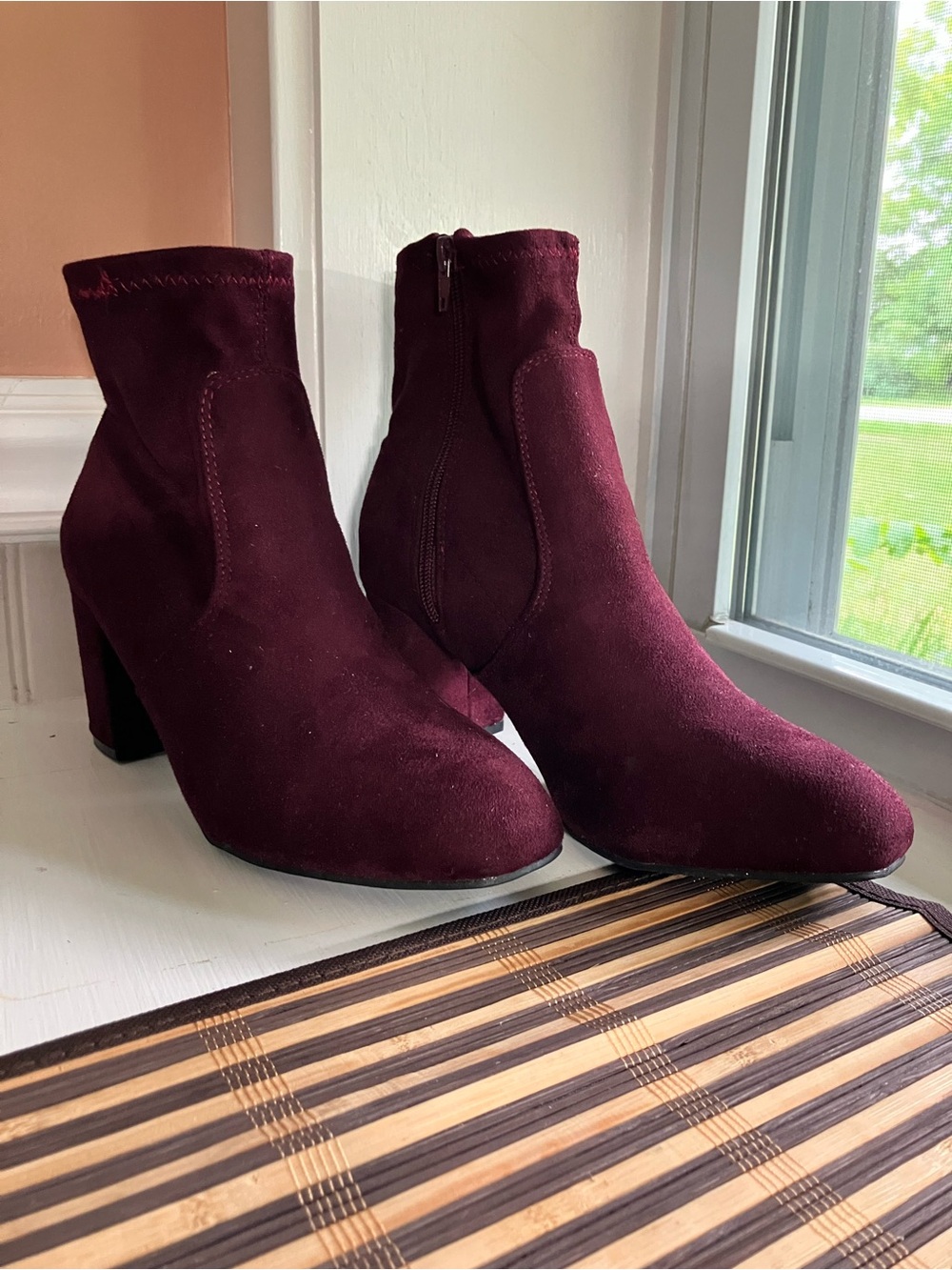 Rachel Zoe Burgundy Suede Ankle Booties with Block Heel